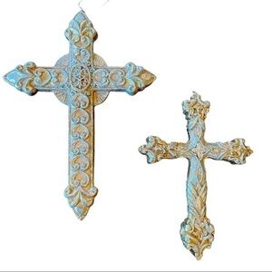 Gold Sparkly Crosses / Ornaments with Thread